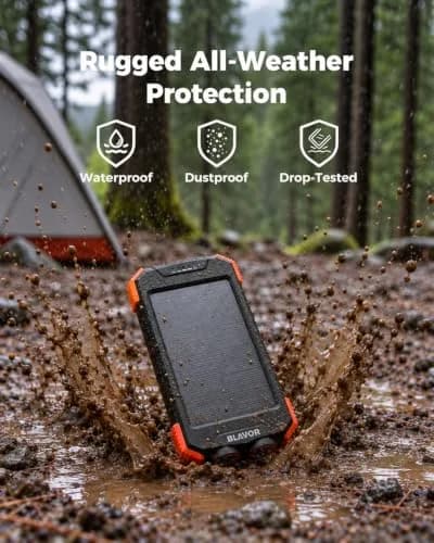 BLAVOR Solar Power Bank 10,000mAh Portable Wireless Charger for Cell Phones | IPX5 Waterproof, Fast Charging, Compact thumbnail 5