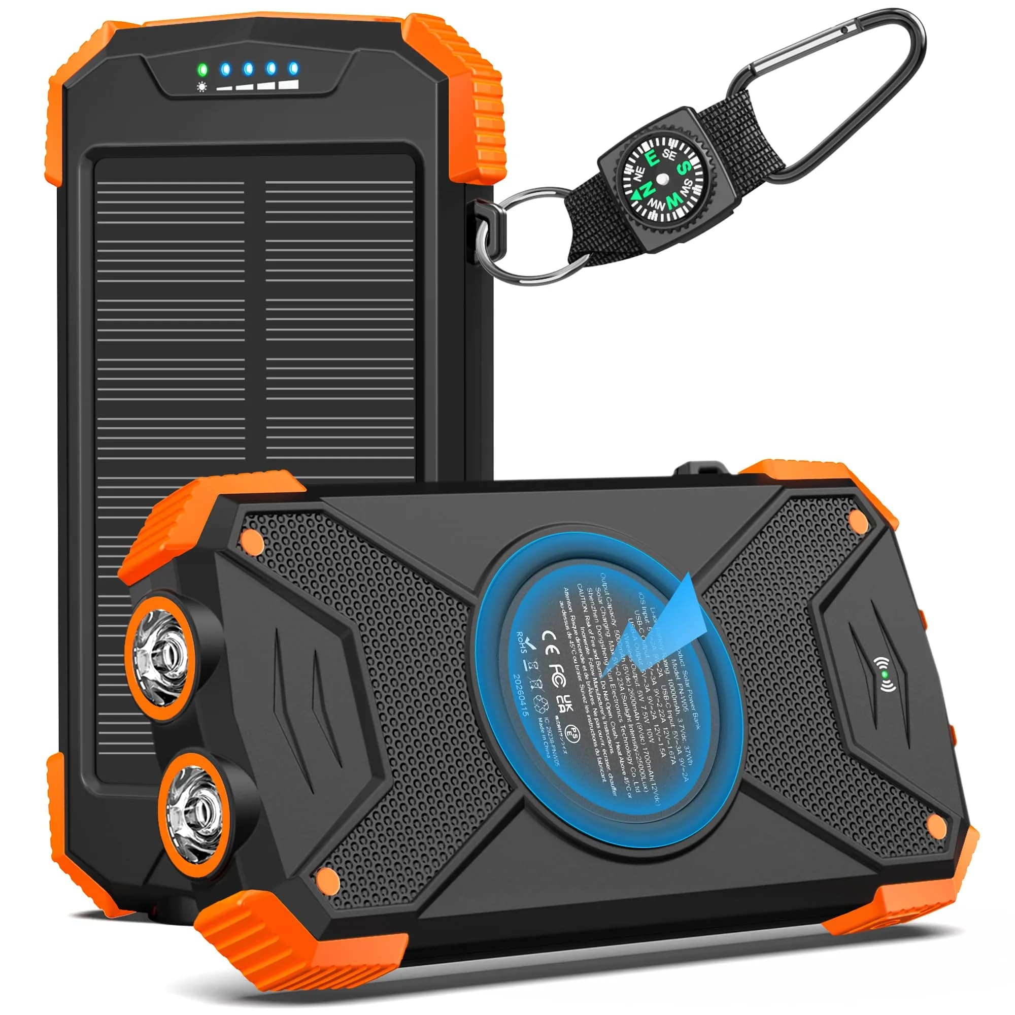 BLAVOR Solar Power Bank 10,000mAh Portable Wireless Charger for Cell Phones | IPX5 Waterproof, Fast Charging, Compact