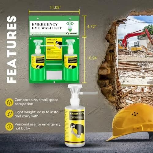 CGOLDENWALL Emergency Eye Wash Station with 2 x 500ml Bottles | Wall Mounted & Portable Safety Kit thumbnail 2