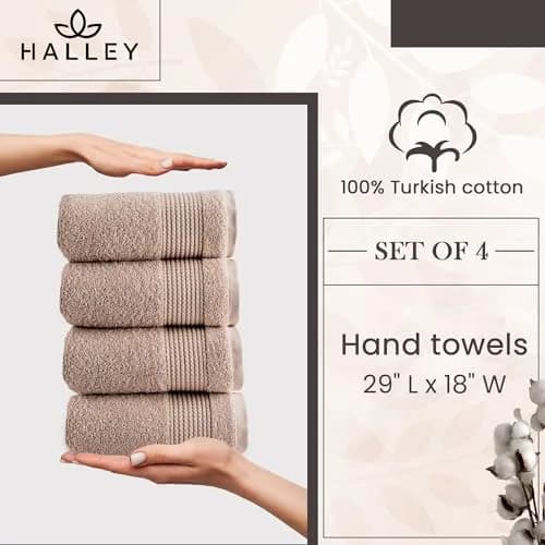HALLEY Turkish Cotton Towels (4-Pack) Ultra Soft Quick Absorbent 650 GSM | Luxury Bath & Hand Towels for Bathroom & Kitchen thumbnail 6