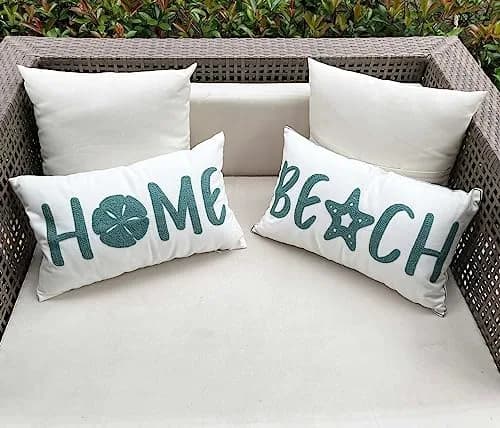 DECOPOW Embroidered Beach Throw Pillow Cover 20" x 12" | Nautical Style Decor thumbnail 6