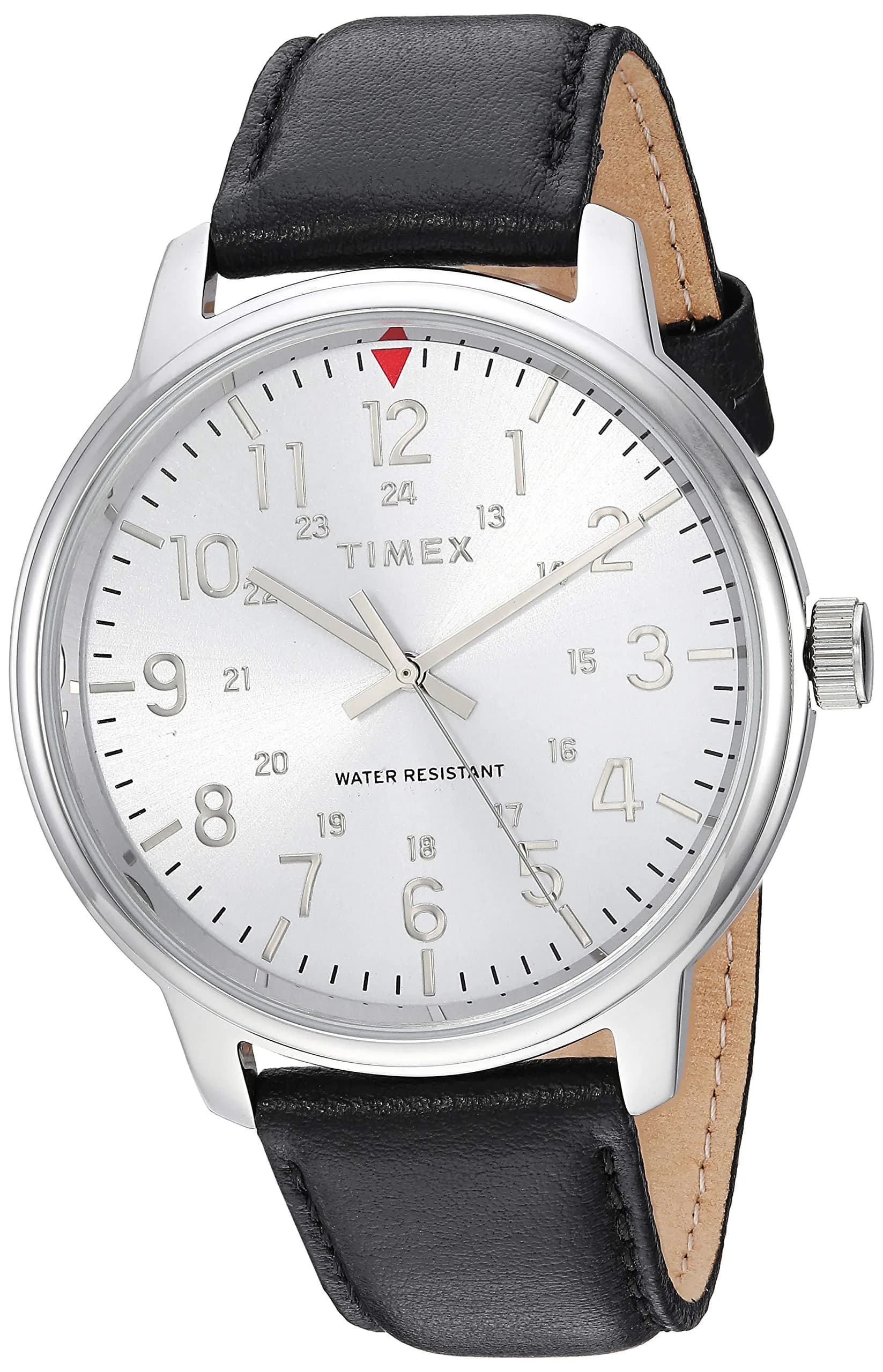 Timex Classic 43mm Black/Silver-Tone Leather Strap Watch | Water-Resistant 50m - main product image