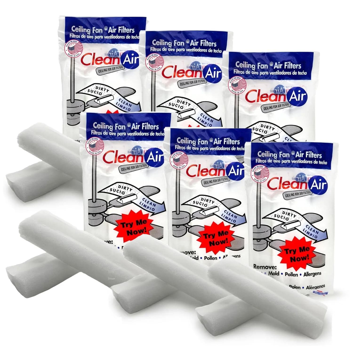 BioStrike Ceiling Fan Blade Air Filter - Dust & Allergen Catcher - Easy-Attach - Blade Filters for Any Fan Size - Reduce Airborne Particles - Made in USA (6 Packs w/ 2 filters each) - main product image