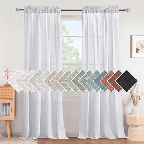 H.VERSAILTEX Linen Curtains 96 Inches | Semi Sheer, 2 Panels, Living Room & Bedroom, Heathered White thumbnail 1