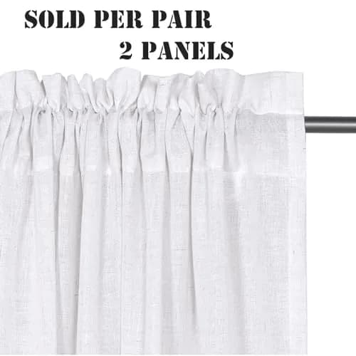 H.VERSAILTEX Linen Curtains 96 Inches | Semi Sheer, 2 Panels, Living Room & Bedroom, Heathered White thumbnail 2