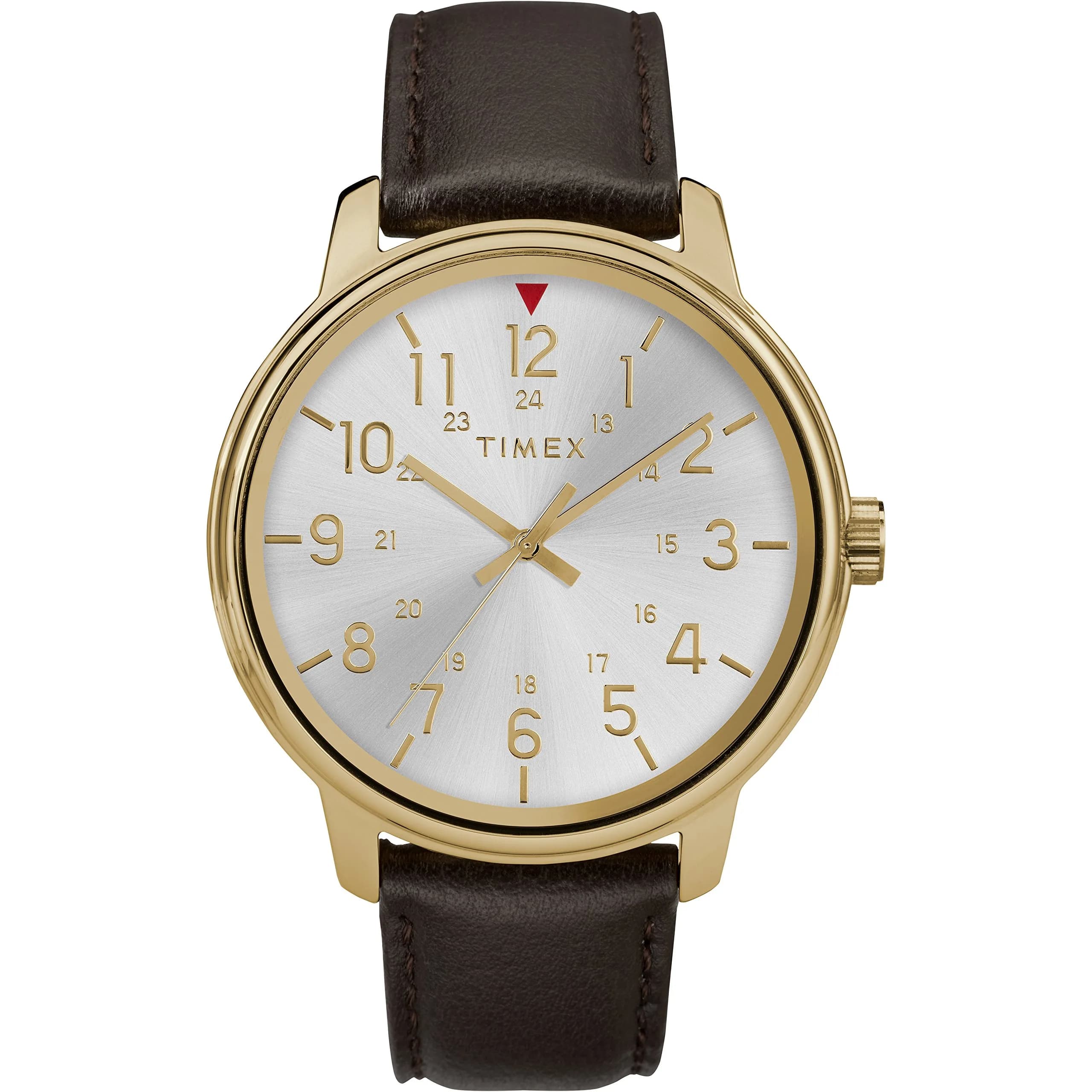 Timex Classic 43mm Men's Watch | Water-Resistant Leather Strap, Silver Dial