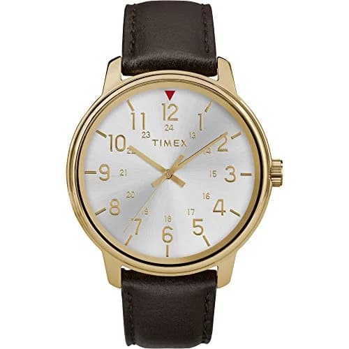 Timex Classic 43mm Men's Watch | Water-Resistant Leather Strap, Silver Dial thumbnail 1