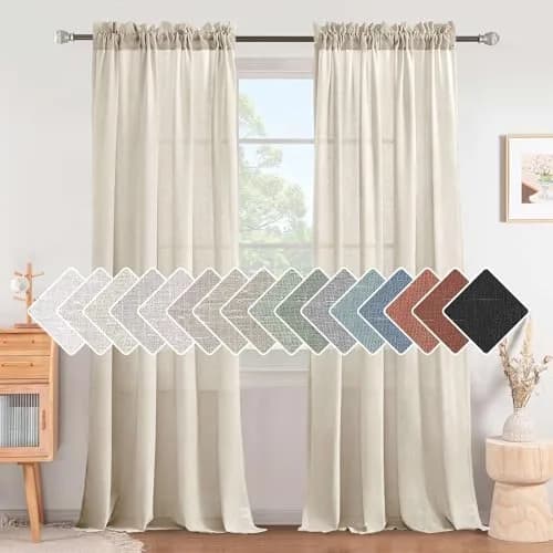 H.VERSAILTEX Linen Curtains 96 Inches | Light Filter, Semi Privacy, 2 Panels, Natural thumbnail 1