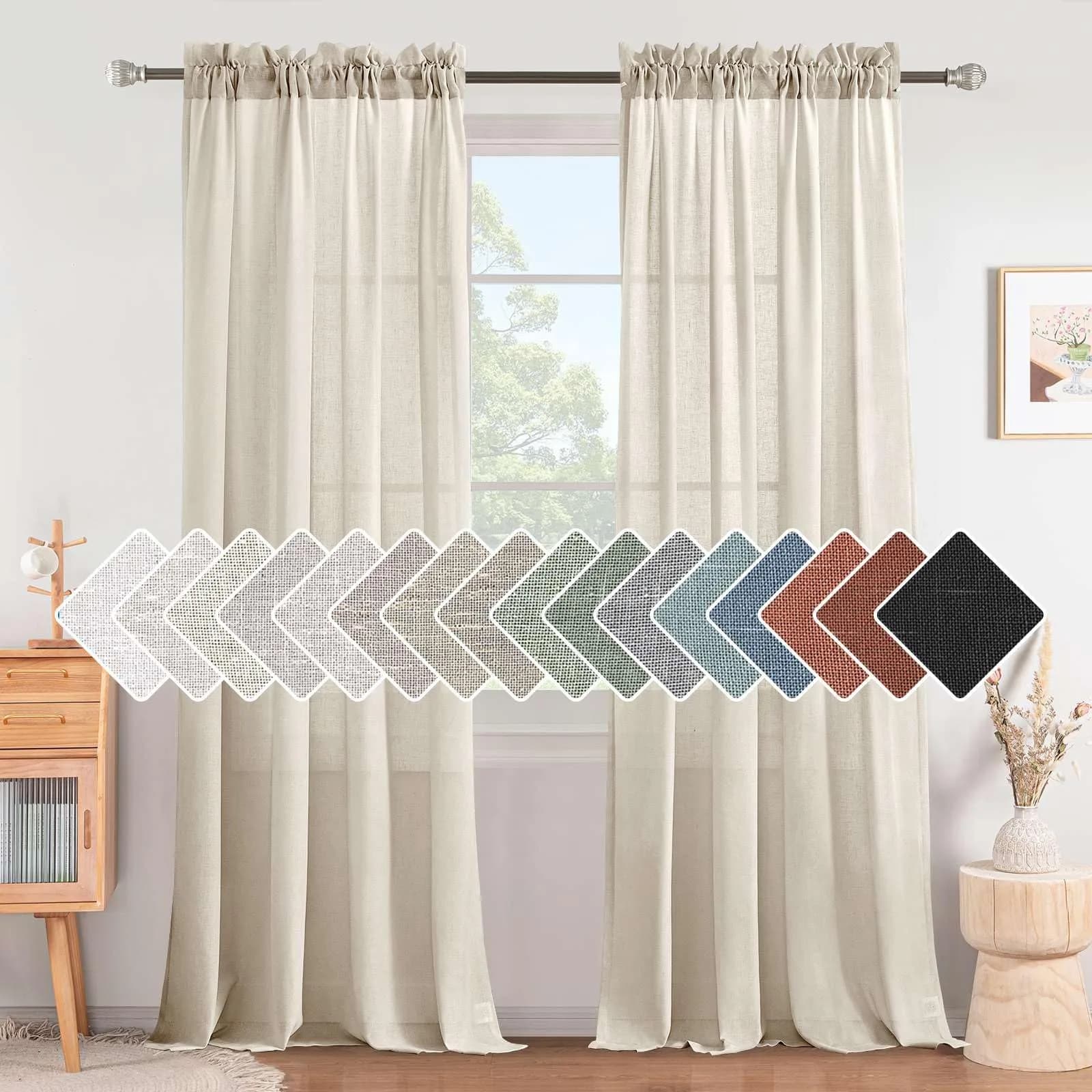 H.VERSAILTEX Natural Linen Curtains 108 Inches Long for Living Room 2 Panels Rod Pocket Draperies Soft Cotton Textured Semi Sheer Linen Curtains for Large Window Vertical 9 FT Tall, Heathered Natural — *Heathered Natural