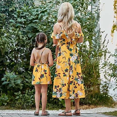 PopReal Mommy and Me Dresses Floral Print Fly Sleeve Strap Backless Ruffle Beach Mini Sundress 18-24 Months | Family Matching Summer Style thumbnail 4