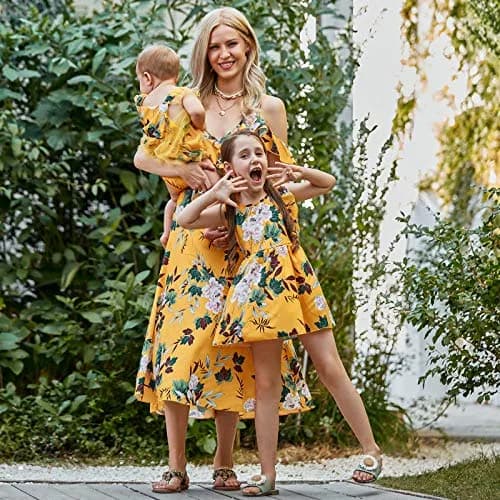 PopReal Mommy and Me Dresses Floral Print Fly Sleeve Strap Backless Ruffle Beach Mini Sundress 18-24 Months | Family Matching Summer Style thumbnail 2