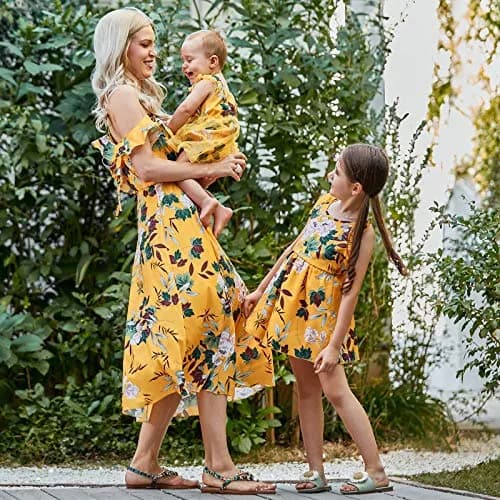 PopReal Mommy and Me Dresses Floral Print Fly Sleeve Strap Backless Ruffle Beach Mini Sundress 18-24 Months | Family Matching Summer Style thumbnail 3