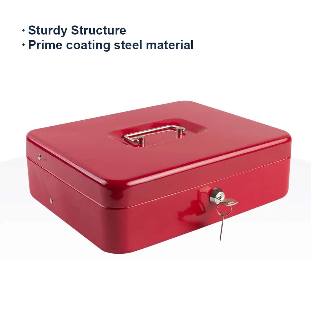 KYODOLED Locking Cash Box with Key, Red XL Large (30cm x 24cm x 9cm) | Secure Storage for Valuables - Red - view 6