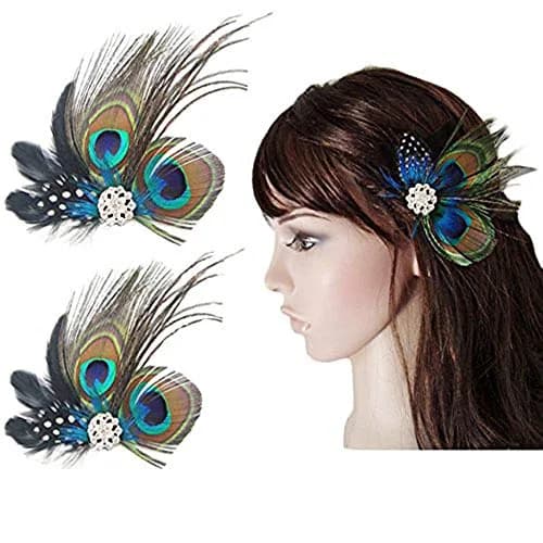 Comidox Hair Clip, Peacock Feather & Rhinestones | Elegant Vintage Alligator Clip for Women, Weddings & Parties thumbnail 1