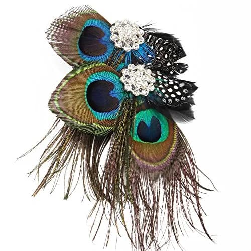 Comidox Hair Clip, Peacock Feather & Rhinestones | Elegant Vintage Alligator Clip for Women, Weddings & Parties thumbnail 6