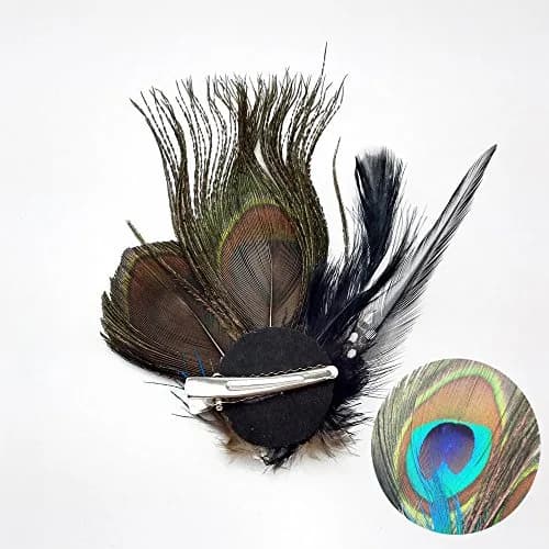 Comidox Hair Clip, Peacock Feather & Rhinestones | Elegant Vintage Alligator Clip for Women, Weddings & Parties thumbnail 2