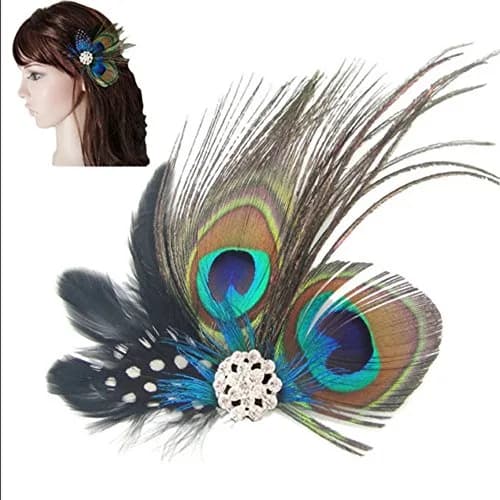 Comidox Hair Clip, Peacock Feather & Rhinestones | Elegant Vintage Alligator Clip for Women, Weddings & Parties thumbnail 3