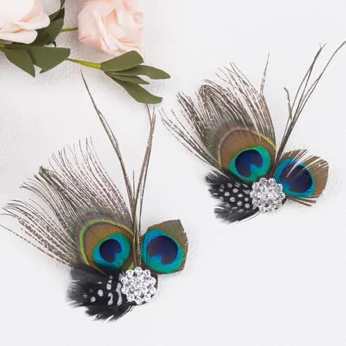 Comidox Hair Clip, Peacock Feather & Rhinestones | Elegant Vintage Alligator Clip for Women, Weddings & Parties thumbnail 4
