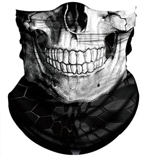 Obacle Skull Face Mask Half for Dust Wind UV Sun Protection Seamless 3D Tube Mask Bandana for Men Women (Skull Light Blue Rock Melt) — Black White Skull