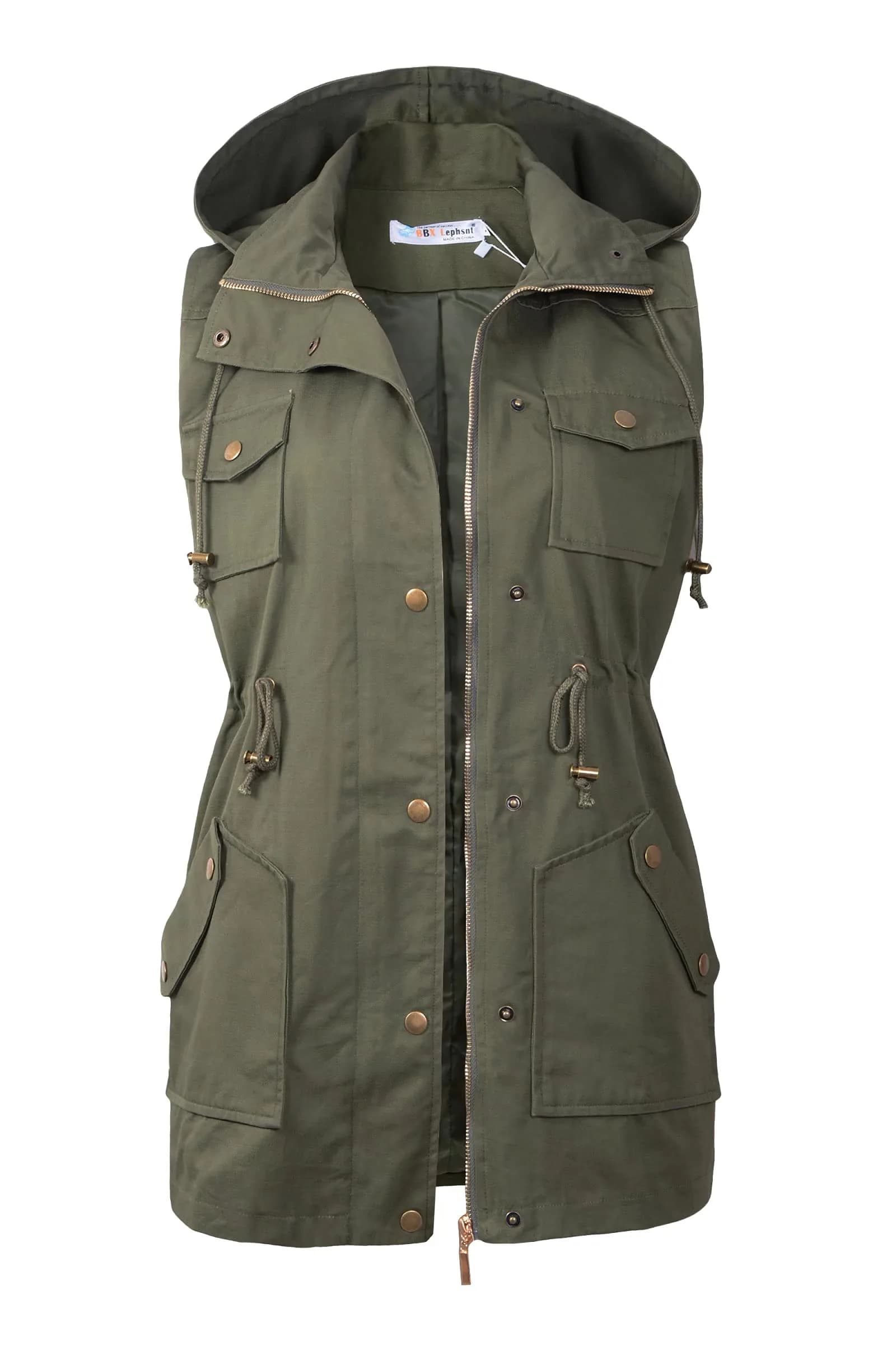 BBX Lephsnt Women's Front Zipper Solid Utility Anorak Hoodie Vest | Casual Military Style, Adjustable Fit - main product image