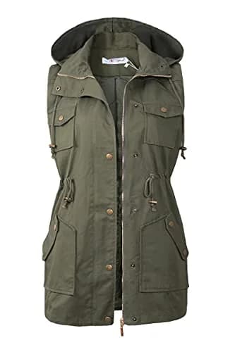 BBX Lephsnt Women's Front Zipper Solid Utility Anorak Hoodie Vest | Casual Military Style, Adjustable Fit thumbnail 1