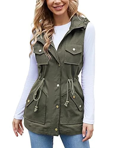 BBX Lephsnt Women's Front Zipper Solid Utility Anorak Hoodie Vest | Casual Military Style, Adjustable Fit thumbnail 4