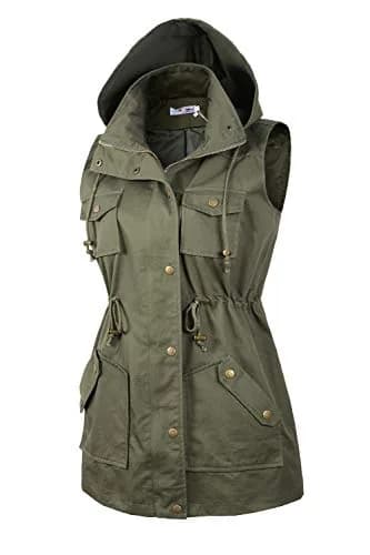 BBX Lephsnt Women's Front Zipper Solid Utility Anorak Hoodie Vest | Casual Military Style, Adjustable Fit thumbnail 9