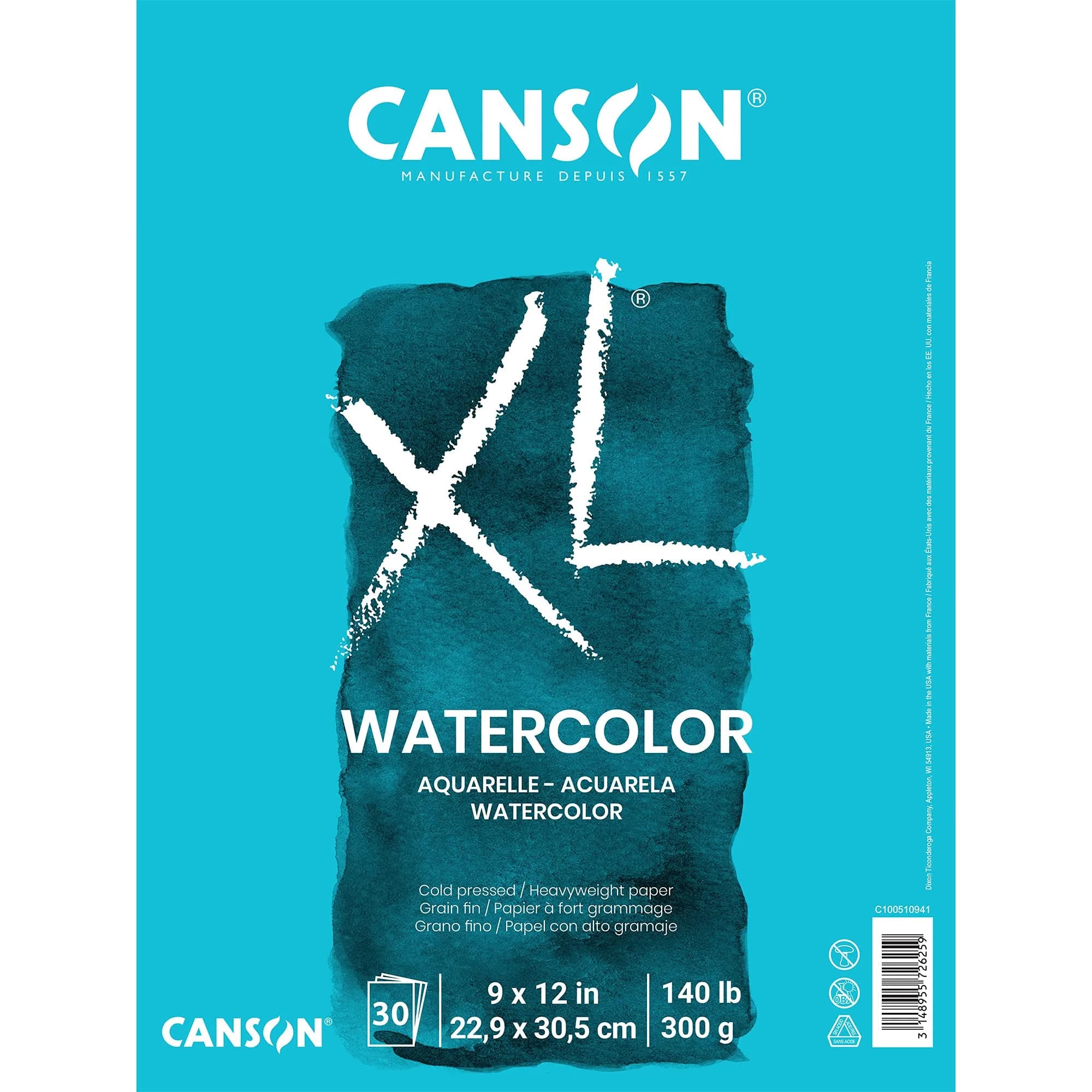 Canson XL Series Watercolor Paper Pad 9" x 12" 30 Sheets/Pad 6 Pads | 140 lb (300 gsm) Cold Press Paper for Mixed Media Art - main product image