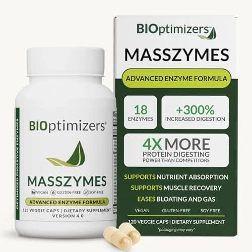 BIOptimizers MassZymes 120 Capsules | Complete Digestive Enzymes for Gut Health & Bloating Relief thumbnail 1