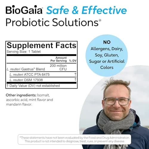 BioGaia Gastrus Chewable Probiotic Tablets | 60 Count (2 Pack) | Mandarin Mint Flavor thumbnail 7