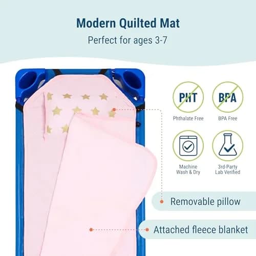 Wildkin Modern Nap Mat with Pillow and Blanket for Boys - Stars | Toddler Travel Bed for Daycare & Preschool thumbnail 3