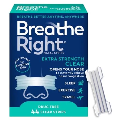 Breathe Right Extra Strength Clear Nasal Strips 44 Count | Opens Nose & Increases Airflow thumbnail 1