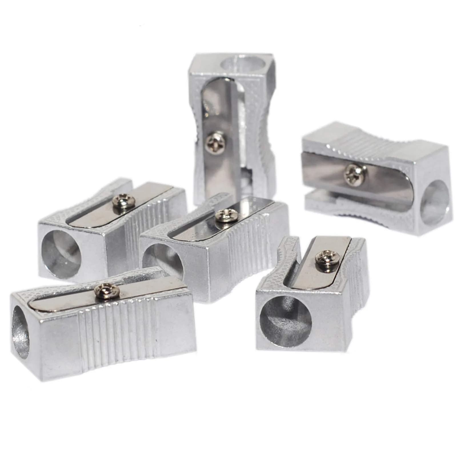 WEKOIL Dual Pencil Sharpener Handheld Metal 6 Pack | Compact & Durable for Artists & Students — Silver
