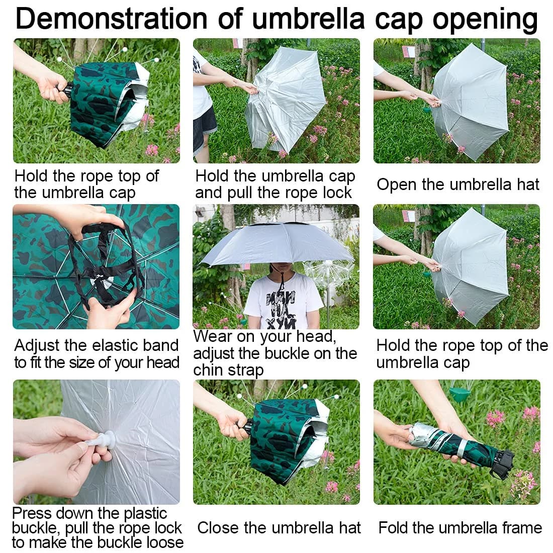 NEW-Vi Fishing Umbrella Hat 91.4cm (37.4") | Hands-Free Sun & Rain Protection for Outdoor Use - view 3