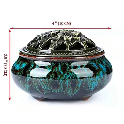 LamDawn Blue Fambe Ceramic Incense Burner with Stick Holder 10cm (3.9in) | Classical Furnishing for Meditation thumbnail 6