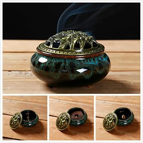 LamDawn Blue Fambe Ceramic Incense Burner with Stick Holder 10cm (3.9in) | Classical Furnishing for Meditation thumbnail 3