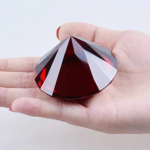 Yarrkc Red Crystal Glass Diamond Shaped Decoration 60mm | Elegant Ruby Paperweight for Office & Home thumbnail 5