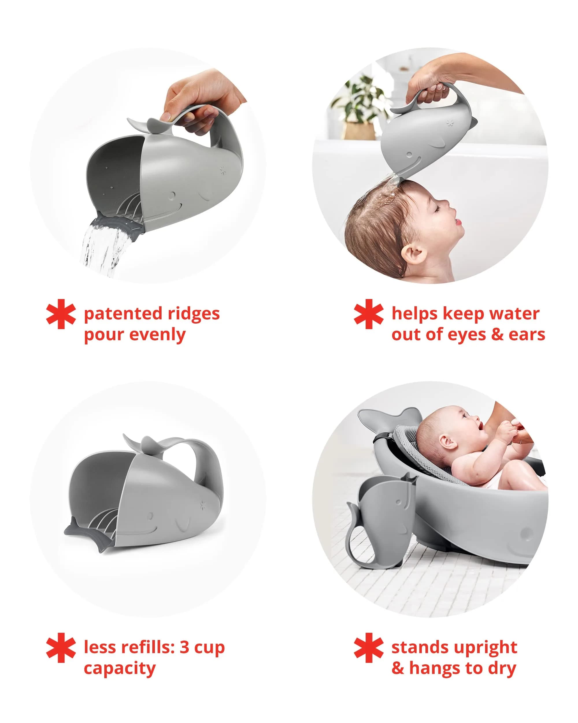 Skip Hop MOBY Grey Tear-Free Bath Rinser Cup with Waterfall Spout | Gentle on Eyes & Ears - view 3