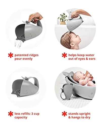 Skip Hop MOBY Tear-Free Bath Rinse Cup with Waterfall Spout, Grey | 710ml (24 Fl Oz) Capacity thumbnail 3