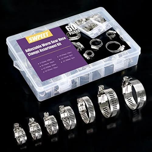 Swpeet 60Pcs Assorted Hose Clamps Kit 6-38mm | Stainless Steel Worm Gear for Automotive & Plumbing thumbnail 7