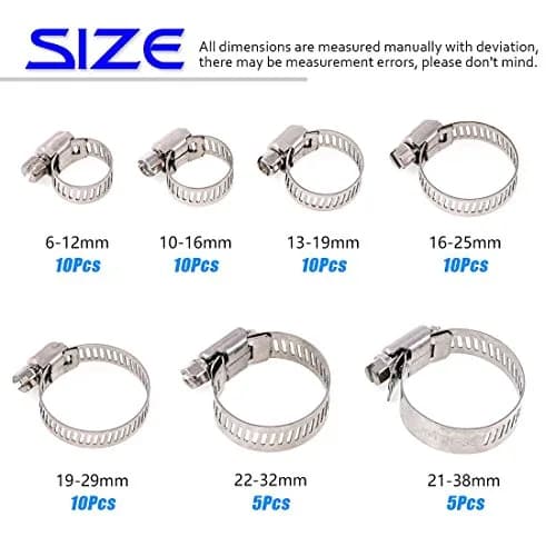 Swpeet 60Pcs Assorted Hose Clamps Kit 6-38mm | Stainless Steel Worm Gear for Automotive & Plumbing thumbnail 2