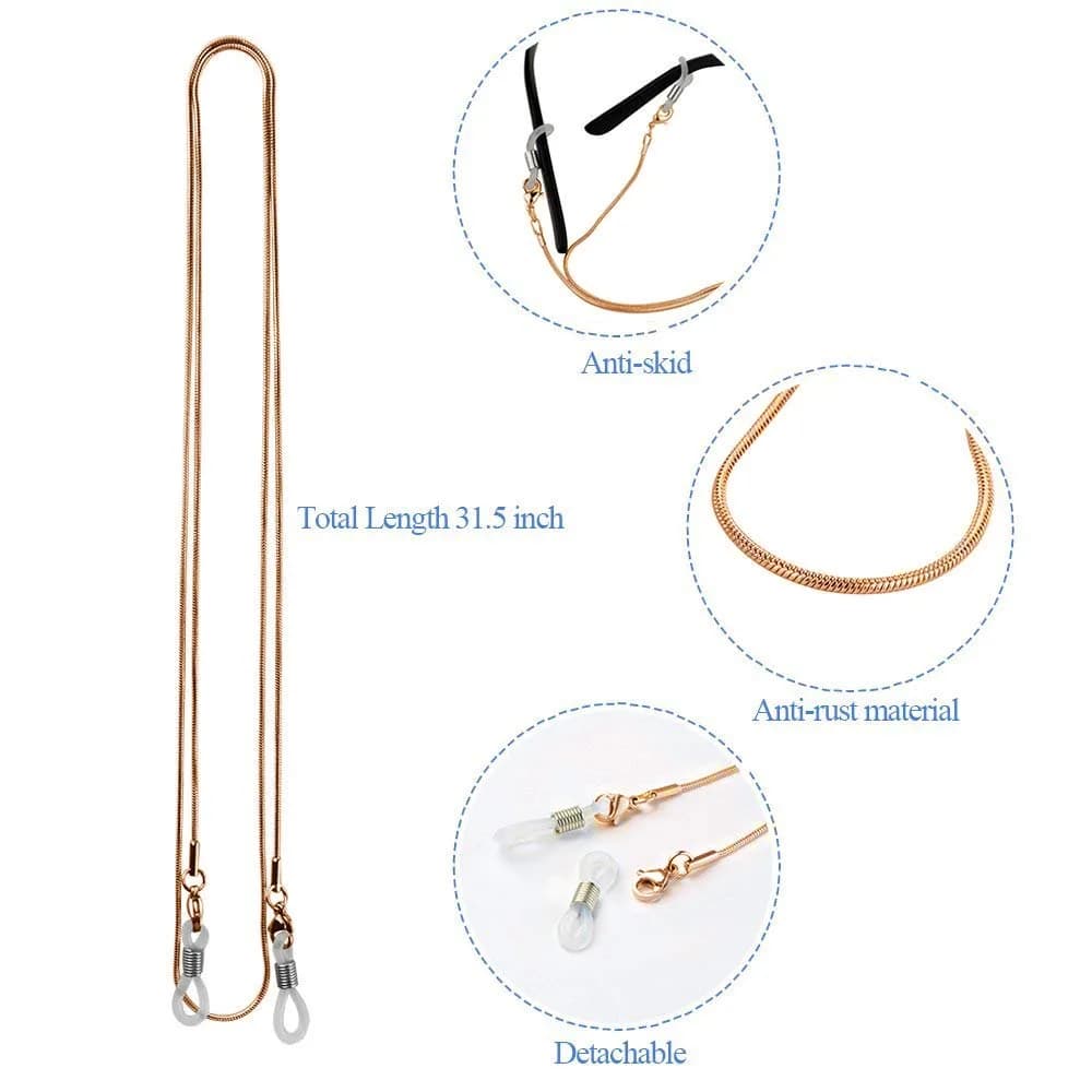 Jmkcoz Gold Stainless Steel Eyeglass Holder Chain 80cm (31.5 inches) | Lightweight & Adjustable - view 2