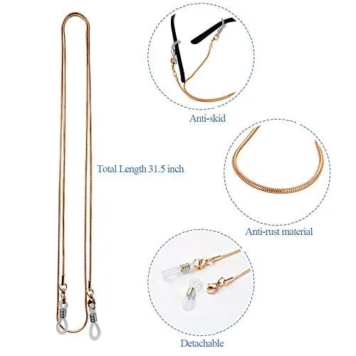 Jmkcoz Gold Stainless Steel Eyeglass Holder Chain 80cm (31.5 inches) | Lightweight & Adjustable thumbnail 2