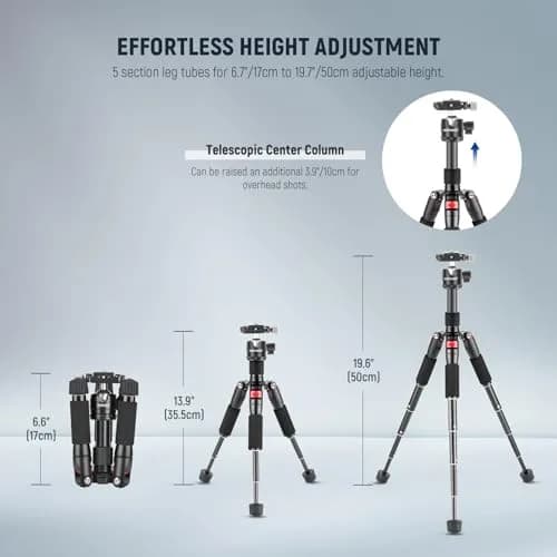 NEEWER Portable Travel Mini Tabletop Tripod 50cm Aluminum Alloy | 11 lb Max Load, 360° Ball Head thumbnail 3