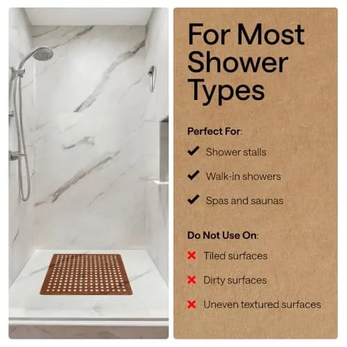 GORILLA GRIP Square Shower Stall Mat 53cm x 53cm (21" x 21") | Patented Suction Grip & Drainage for Smooth Surfaces thumbnail 6