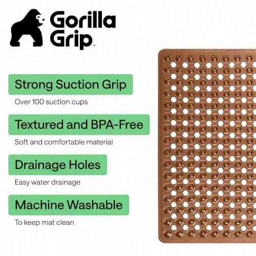 GORILLA GRIP Square Shower Stall Mat 53cm x 53cm (21" x 21") | Patented Suction Grip & Drainage for Smooth Surfaces thumbnail 2