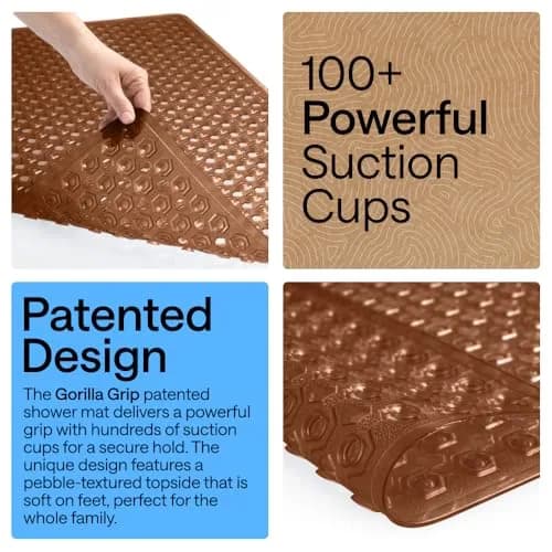 GORILLA GRIP Square Shower Stall Mat 53cm x 53cm (21" x 21") | Patented Suction Grip & Drainage for Smooth Surfaces thumbnail 3