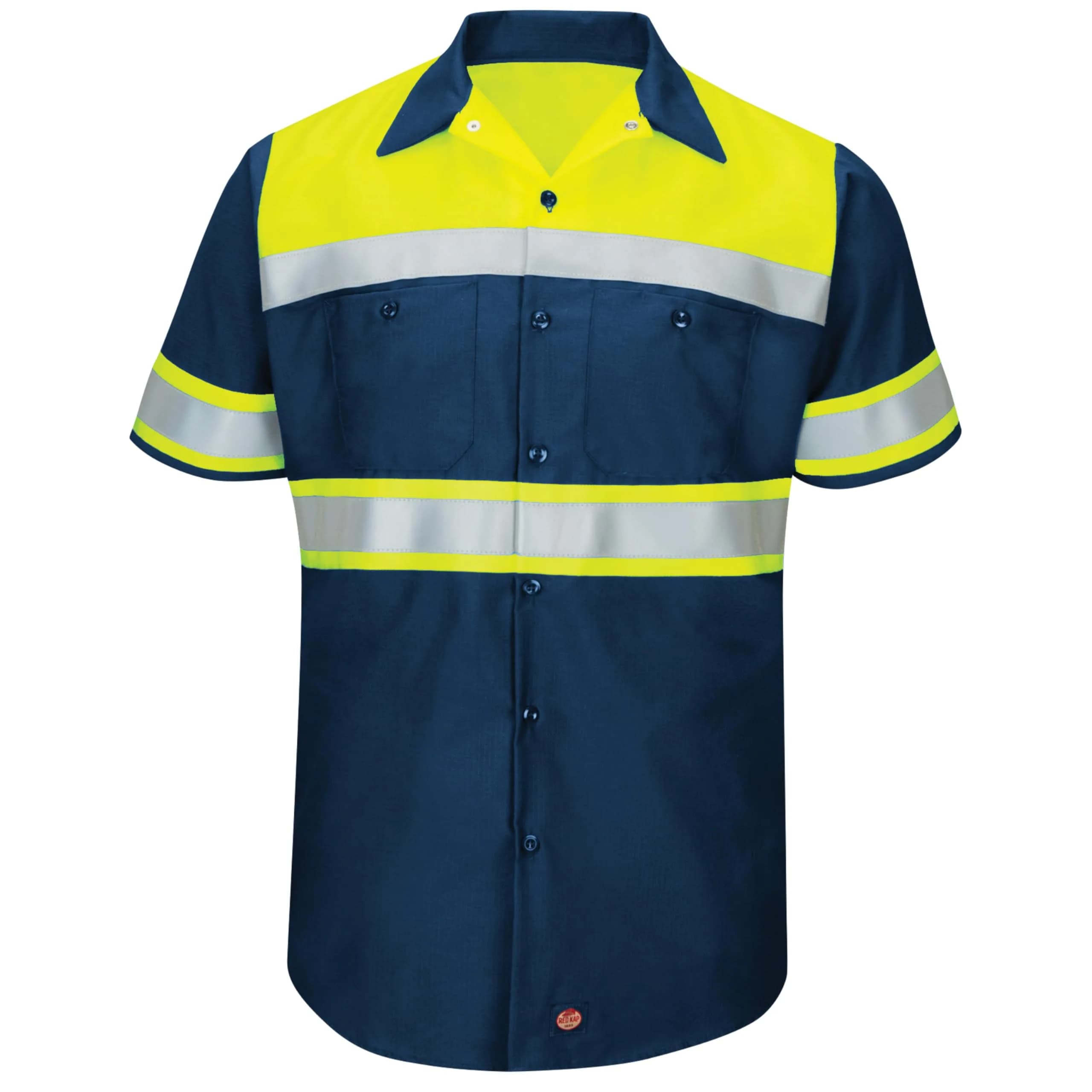 Red Kap Hi-vis SS Colorblock Ripstop Work Shirt-Type O, Class 1 | Fluorescent Yellow/Navy, X-Large/Tall