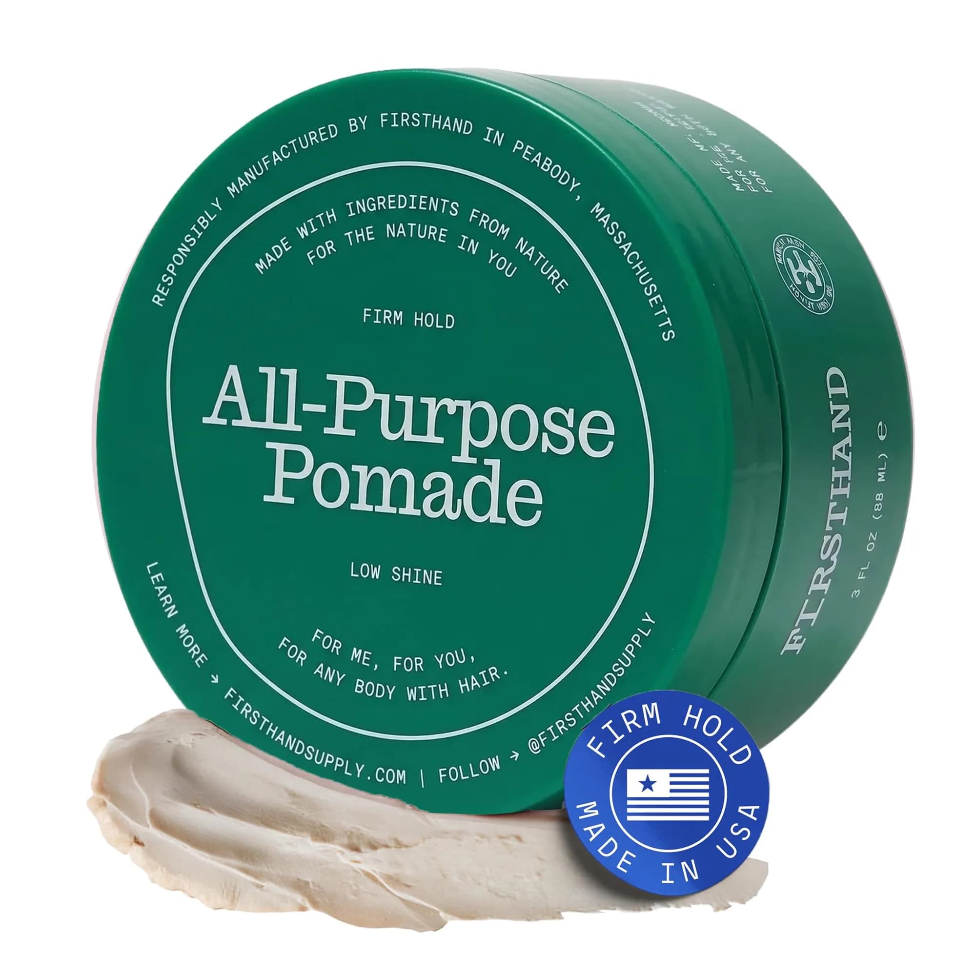 Firsthand Supply All-Purpose Hair Pomade 3oz | Firm Hold, Low Shine, Organic & Water Based