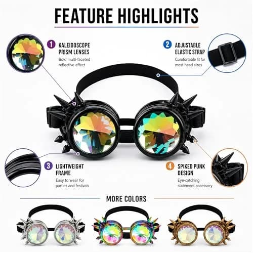 Lelinta Kaleidoscope Spiked Goggles with Adjustable Straps | Blue-Purple Spike thumbnail 8